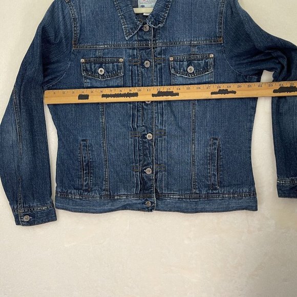 OLD NAVY Women Size XL 100% Cotton Dark Wash Blue Trucker Jacket Button Down - Picture 7 of 8